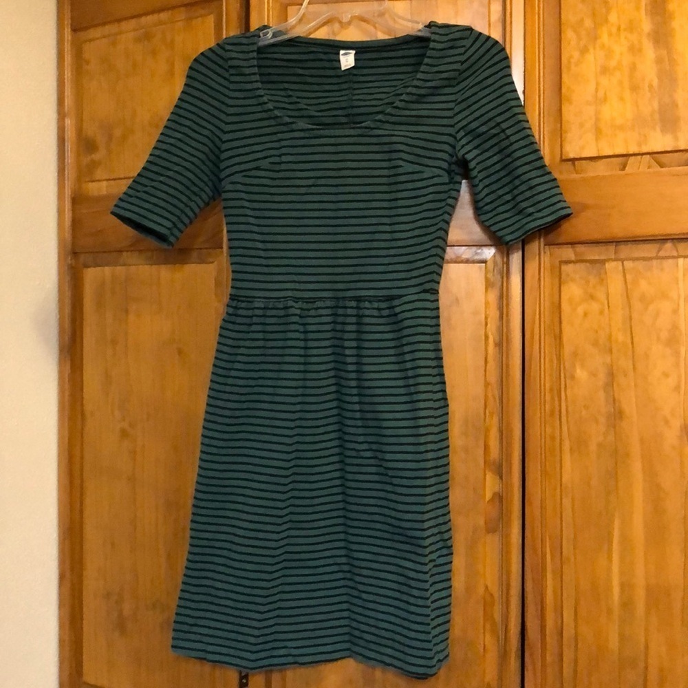 Old Navy Dark Green & Black Stripe Dress XS